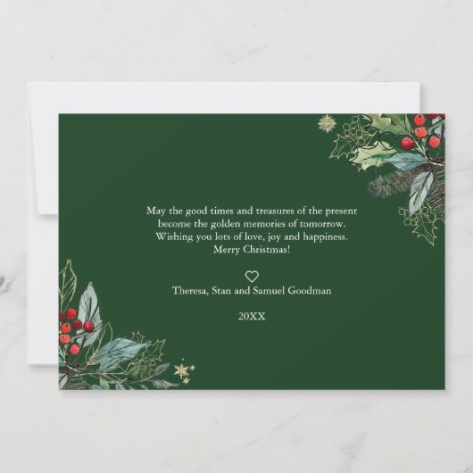 Holly Berries schetste kerstfoto Holiday Kaart (Achterkant)