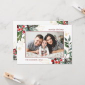 Holly Berries schetste kerstfoto Holiday Kaart (Voorkant / Achterkant in situ)