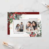 Holly Berries schetste Kerstmis 2 foto's Holiday Kaart (Voorkant / Achterkant in situ)