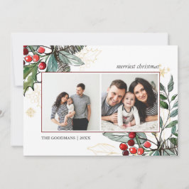 Holly Berries schetste Kerstmis 2 foto's Holiday Kaart