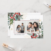 Holly Berries schetste Kerstmis 2 foto's Holiday Kaart (Voorkant / Achterkant in situ)