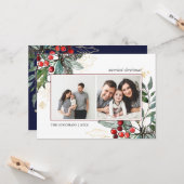 Holly Berries schetste Kerstmis 2 foto's Holiday Kaart (Voorkant / Achterkant in situ)