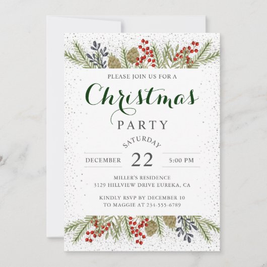 Holly Berries Silver Glitter Kerstfeest Kaart (Voorkant)