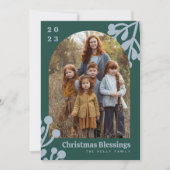 Holly Berries Smaragd Kerstmis Foto Boog Feestdagenkaart (Voorkant)