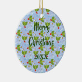 Holly berries snow and stars small scale pattern keramisch ornament (Rechts)