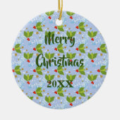 Holly berries snow and stars small scale pattern keramisch ornament (Voorkant)