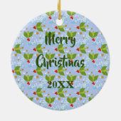 Holly berries snow and stars small scale pattern keramisch ornament (Achterkant)