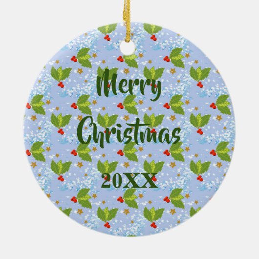 Holly berries snow and stars small scale pattern keramisch ornament (Achterkant)