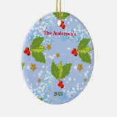 Holly berries snow stars surface pattern name year keramisch ornament (Rechts)