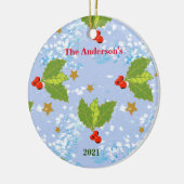 Holly berries snow stars surface pattern name year keramisch ornament (Links)