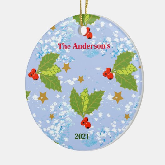 Holly berries snow stars surface pattern name year keramisch ornament (Links)