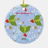 Holly berries snow stars surface pattern name year keramisch ornament (Achterkant)