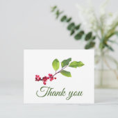 Holly berries tak met voilage bedankt briefkaart (Staand voorkant)