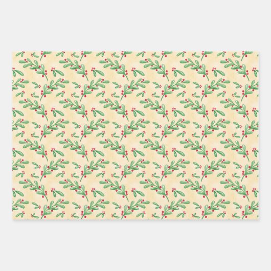 Holly Berries, Tea Cup, Waterverf Snowflakes Inpakpapier Vel (Voorkant 2)