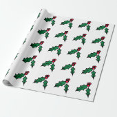 Holly Berries Verpakkingspapier Cadeaupapier (Uitgerold)