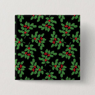 Holly Berries Vierkante Button 5,1 Cm