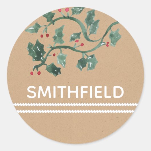 Holly Berries Voeg naam toe Gepersonaliseerd Stick Ronde Sticker (Voorkant)