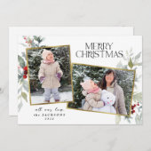 Holly Berries Vrolijk Kerstfeest 2 Fotocollage Feestdagenkaart (Voorkant / Achterkant)