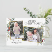 Holly Berries Vrolijk Kerstfeest 2 Fotocollage Feestdagenkaart (Staand voorkant)