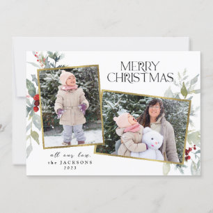 Holly Berries Vrolijk Kerstfeest 2 Fotocollage Feestdagenkaart