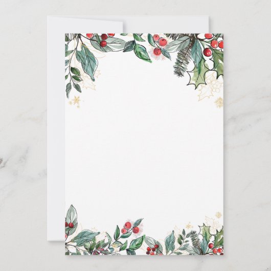 Holly Berries Waterverf Lines Kerstfeest Kaart (Achterkant)