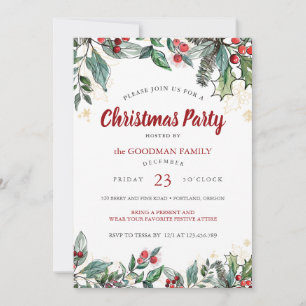 Holly Berries Waterverf Lines Kerstfeest Kaart