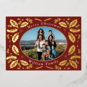  Holly Berries wenst kerstgoudolie H Folie Feestdagenkaart (Voorkant)