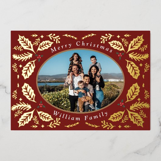  Holly Berries wenst kerstgoudolie H Folie Feestdagenkaart (Voorkant)