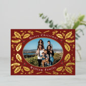  Holly Berries wenst kerstgoudolie H Folie Feestdagenkaart (Staand Voorkant)