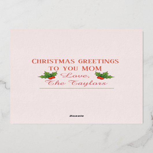 Holly Berries wenst kerstgoudolie H Folie Feestdagenkaart (Achterkant)