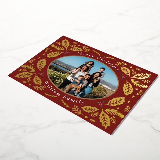  Holly Berries wenst kerstgoudolie H Folie Feestdagenkaart (Gedraaid)