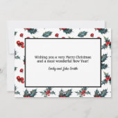 Holly Berries White Merry kerstfoto Greeting Feestdagenkaart (Achterkant)