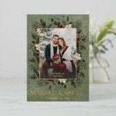 Holly Berries Wine Married Bright Christmas Photo Folie Feestdagenkaart (Staand Voorkant)