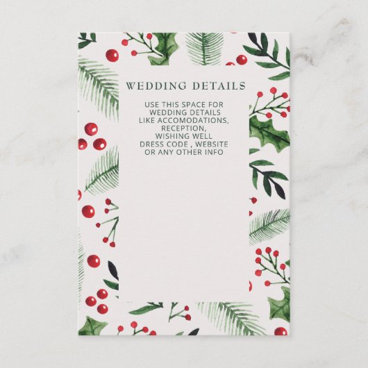 Holly Berries Winter bruiloft Informatiekaartje (Voorkant)