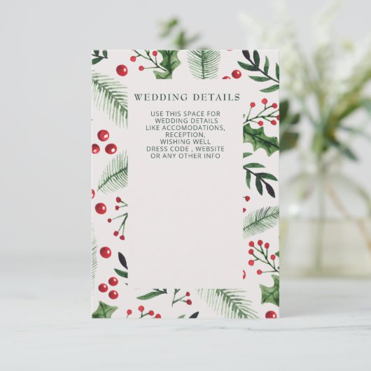 Holly Berries Winter bruiloft Informatiekaartje (Staand voorkant)