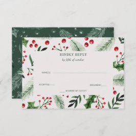 Holly Berries Winter bruiloft RSVP Kaartje