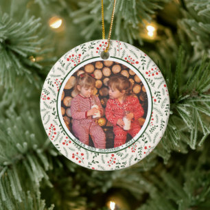 Holly Berries Winter Greenery Fotonamen Keramisch Ornament