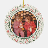 Holly Berries Winter Greenery Fotonamen Keramisch Ornament (Achterkant)