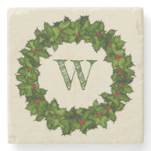  Holly Berries WreatGreen Monogram