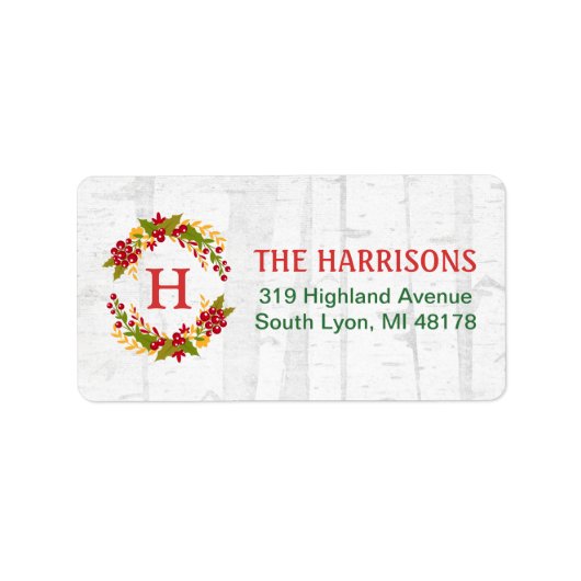 Holly Berries Wreath Initiaal White Winter Woodlan Etiket (Voorkant)