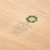 Holly Berries Wreath Monogram Winter Wedding Acryl Uitnodigingen (Laagn)