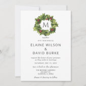 Holly Berries Wreath Monogram Winter Wedding Kaart (Voorkant)
