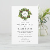 Holly Berries Wreath Monogram Winter Wedding Kaart (Staand voorkant)
