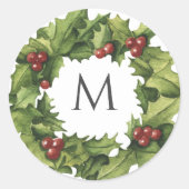 Holly Berries Wreath Monogram Winter Wedding Ronde Sticker (Voorkant)