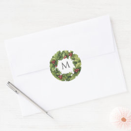 Holly Berries Wreath Monogram Winter Wedding Ronde Sticker