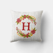 Holly Berries Wreath Monogrammed Family Wishes Kussen (Achterkant)