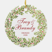 Holly Berries Wreath Personalized Verloving Keramisch Ornament (Achterkant)