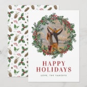 Holly & Berries Wreath Typographic Photo Feestdagenkaart (Voorkant / Achterkant)