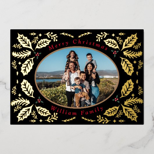 Holly Berries wust kerstgoud Folie Feestdagenkaart (Voorkant)