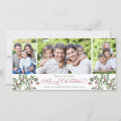 Holly Berry 3 Foto Kerstmis Modern Feestdagenkaart (Voorkant)